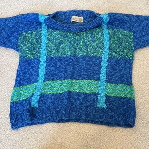 VINTAGE Colorful Blue & Green Striped Liz Claiborne Women's Knit Sweater, Small